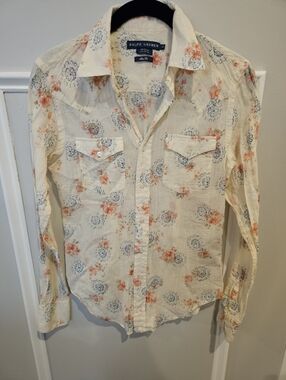 Ralph Lauren Cream Floral Western Button-Down Shirt Size 2 Slim Fit